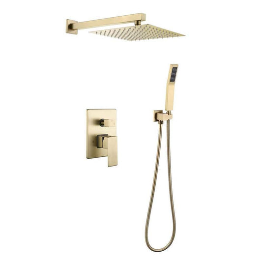 1-Spray Patterns with 1.5 GPM Square 10 in. Bathroom Wall Mount Dual Shower Heads in Gold