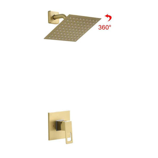 1-Spray Patterns with 1.5 GPM 7.87 in. Wall Mount Square Fixed Shower Head Adjustable Temperature Flow in Gold
